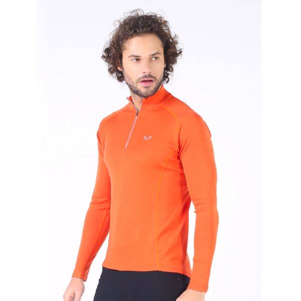 Woolona Astro Uzun Kollu Yarım Fermuar Yün Erkek Sweatshirt - ORG - 2