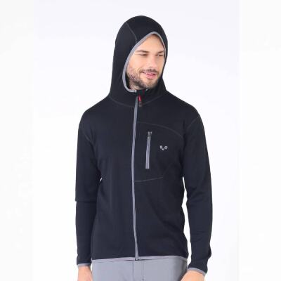 Woolona Maestro Fermuarlı Kapüşonlu Erkek Sweatshirt - BLK - 4