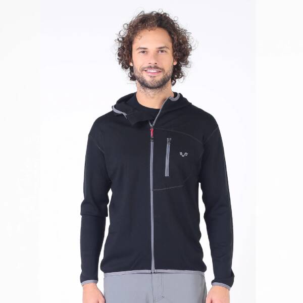 Woolona Maestro Fermuarlı Kapüşonlu Erkek Sweatshirt - BLK - 1