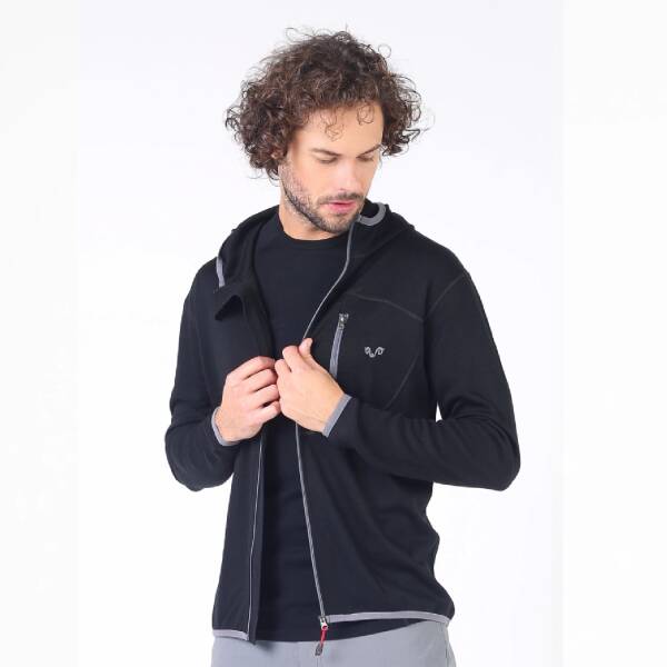 Woolona Maestro Fermuarlı Kapüşonlu Erkek Sweatshirt - BLK - 2