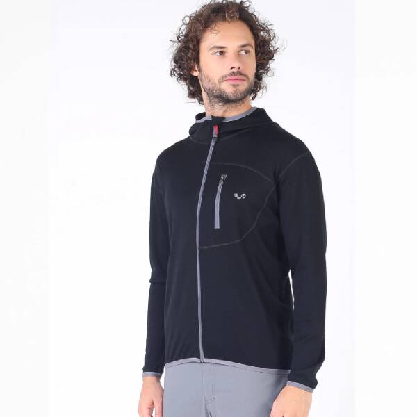 Woolona Maestro Fermuarlı Kapüşonlu Erkek Sweatshirt - BLK - 3
