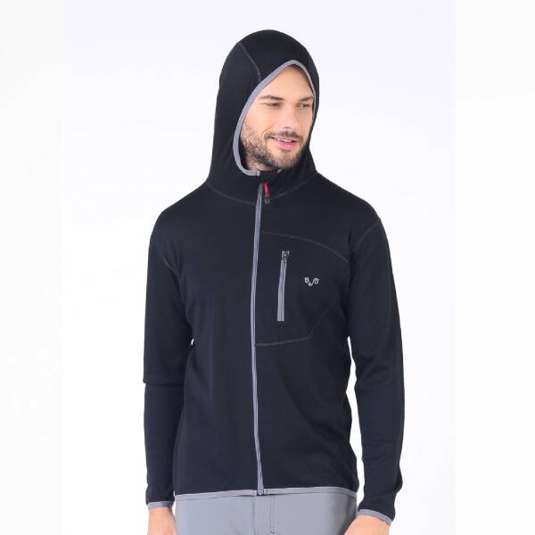Woolona Maestro Fermuarlı Kapüşonlu Erkek Sweatshirt - BLK - 4