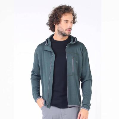Woolona Maestro Fermuarlı Kapüşonlu Erkek Sweatshirt - GRE - 2