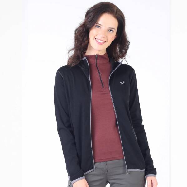 Woolona Marin Fermuarlı Kapüşonlu Kadın Sweatshirt - BLK - 1