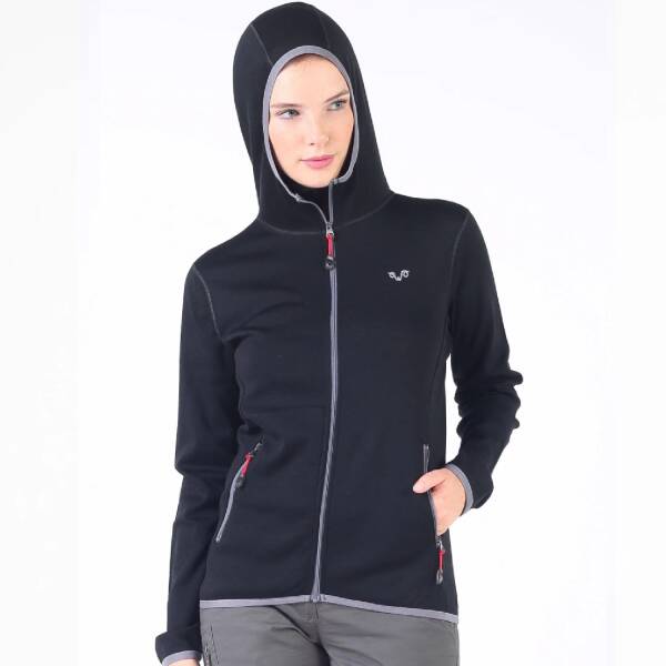 Woolona Marin Fermuarlı Kapüşonlu Kadın Sweatshirt - BLK - 3