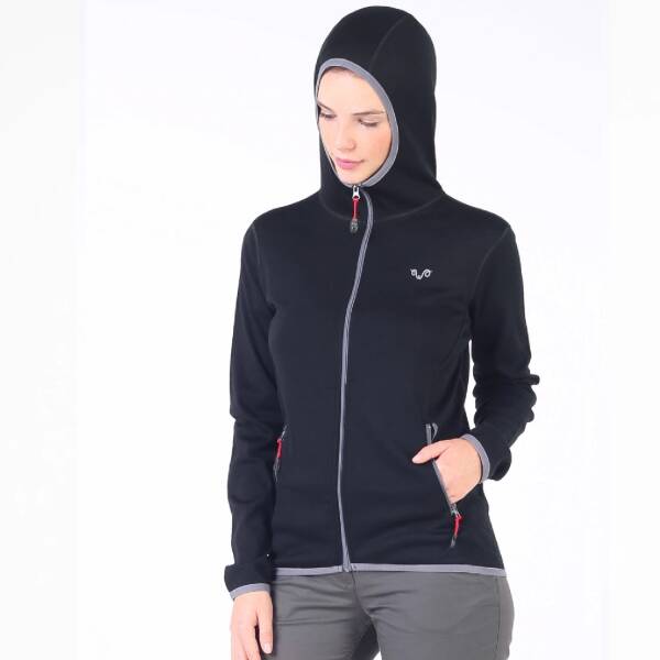 Woolona Marin Fermuarlı Kapüşonlu Kadın Sweatshirt - BLK - 4