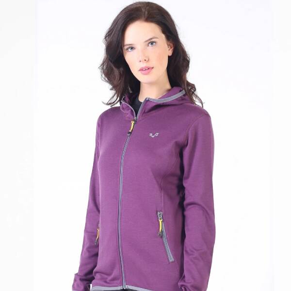 Woolona Marin Fermuarlı Kapüşonlu Kadın Sweatshirt - PRP - 2