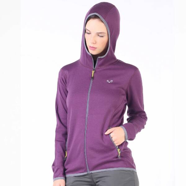 Woolona Marin Fermuarlı Kapüşonlu Kadın Sweatshirt - PRP - 3