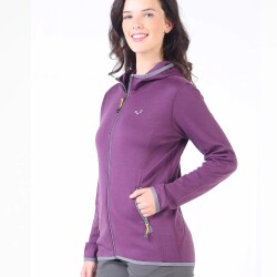 Woolona Marin Fermuarlı Kapüşonlu Kadın Sweatshirt - PRP - 5