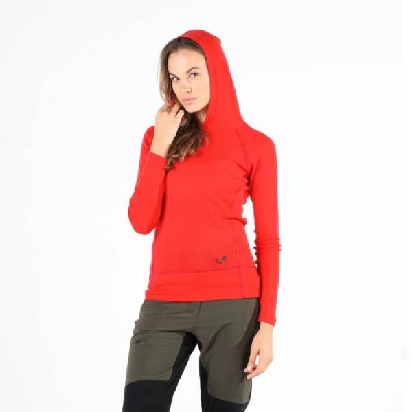 Woolona Sonatra Hoodie Yünlü Kapüşonlu Kadın Sweatshirt - RED - 1