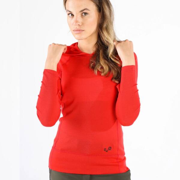 Woolona Sonatra Hoodie Yünlü Kapüşonlu Kadın Sweatshirt - RED - 3